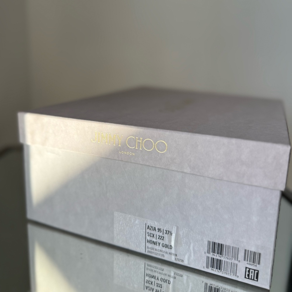 Like new JIMMY CHOO Azia 95 Honey Gold Suede Sandals with Crystals 37.5 $2,495 - Picture 13 of 17